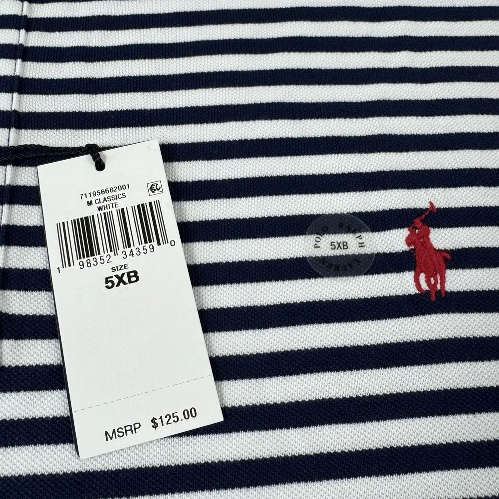 Polo Ralph Lauren White Blue Striped Cotton Red Pony Mens Polo Shirt Size 5XLB